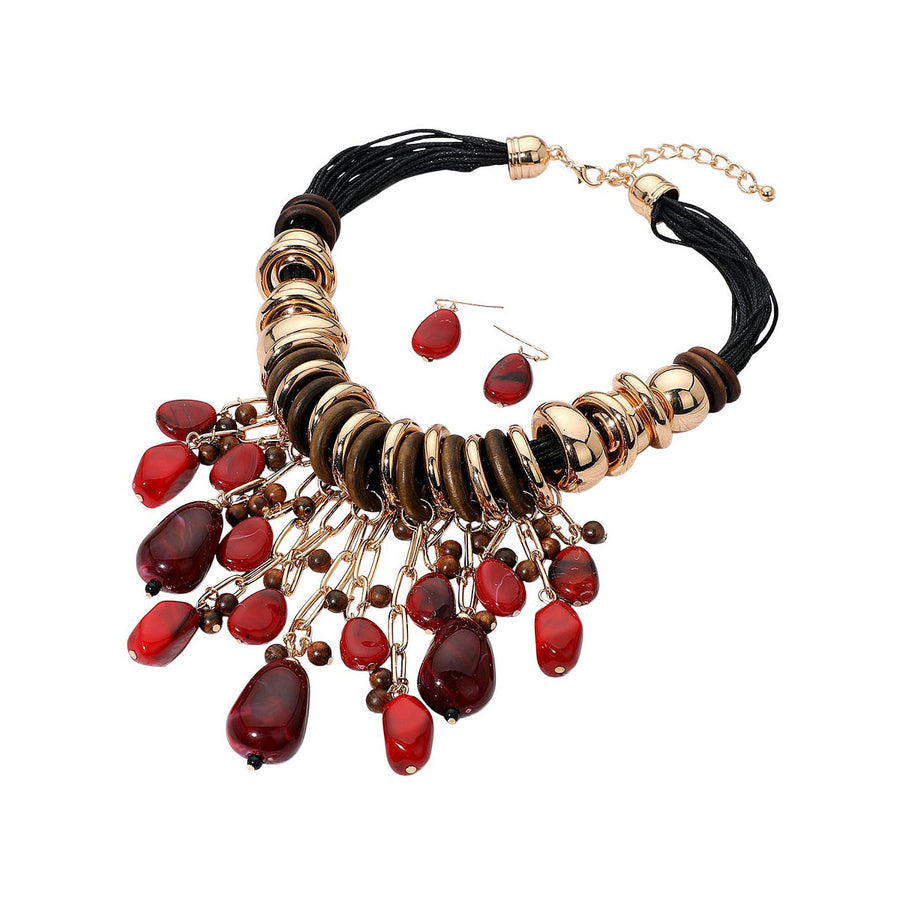 Bold Red Cascading Resin Beads Embellished Statement Necklace