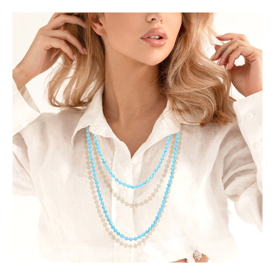 Aqua Faceted Beaded Wrap Around Long Necklace