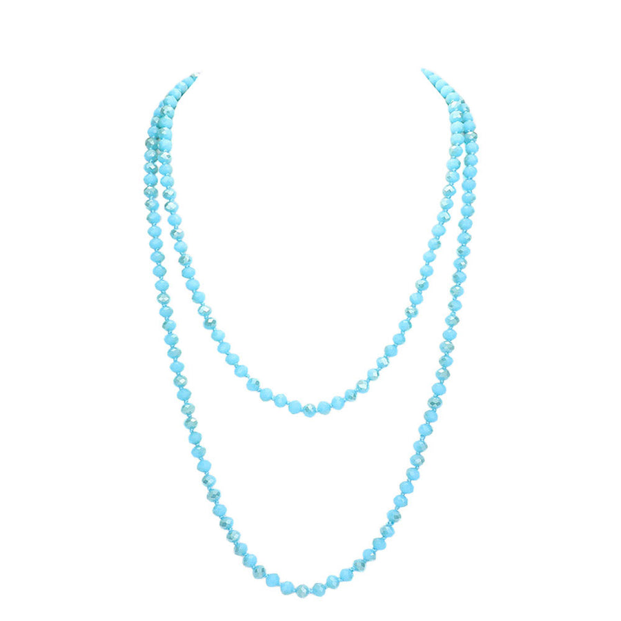 Aqua Faceted Beaded Wrap Around Long Necklace