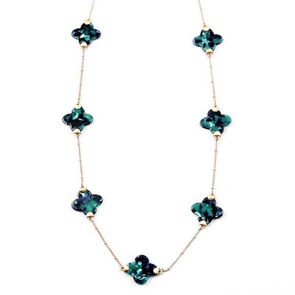 Multi Green Clover Chain Link Necklace