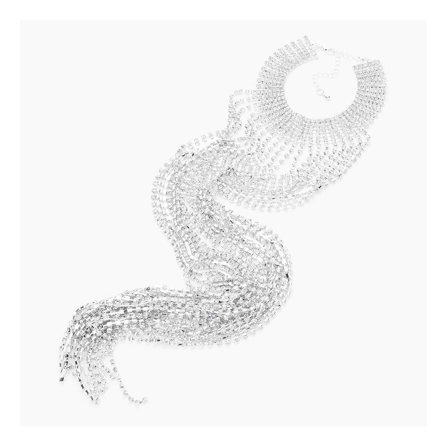 Gold Rhinestone Fringe Dropdown Choker Necklace