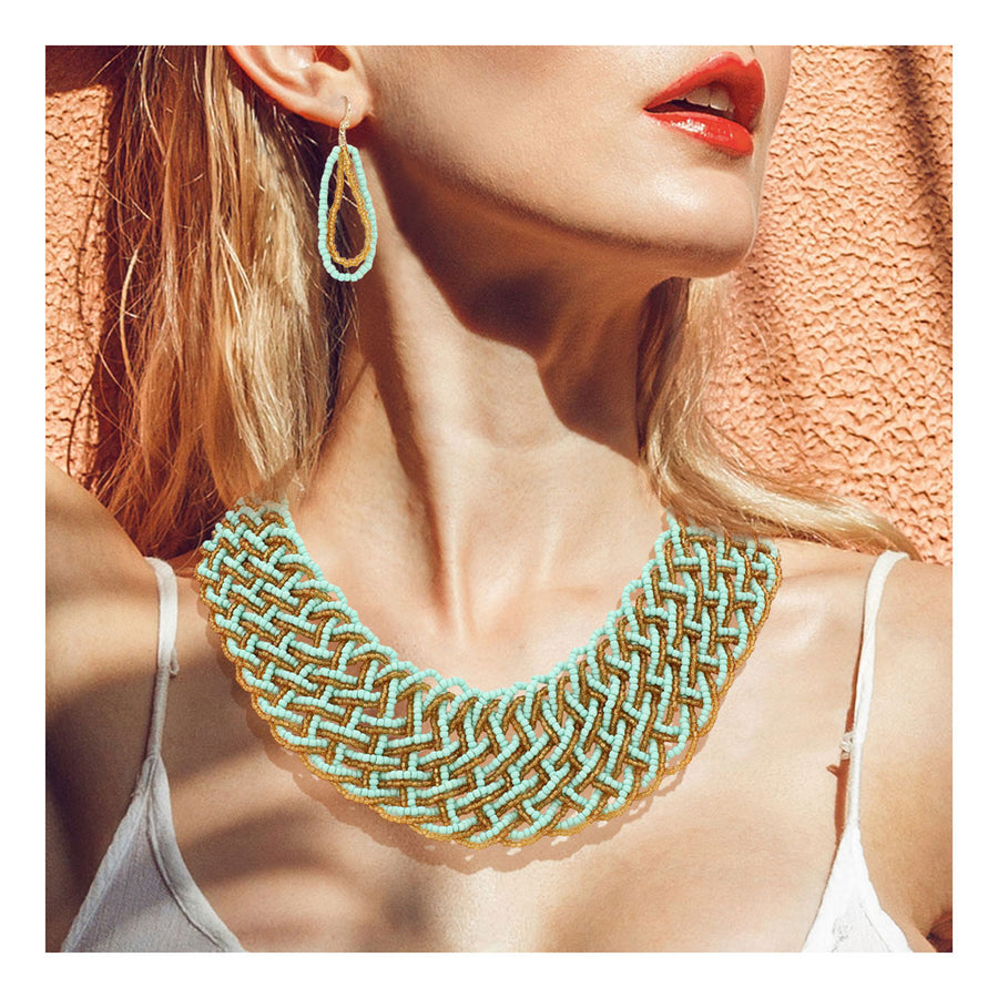 Mint Seed Beads Collar Necklace Set