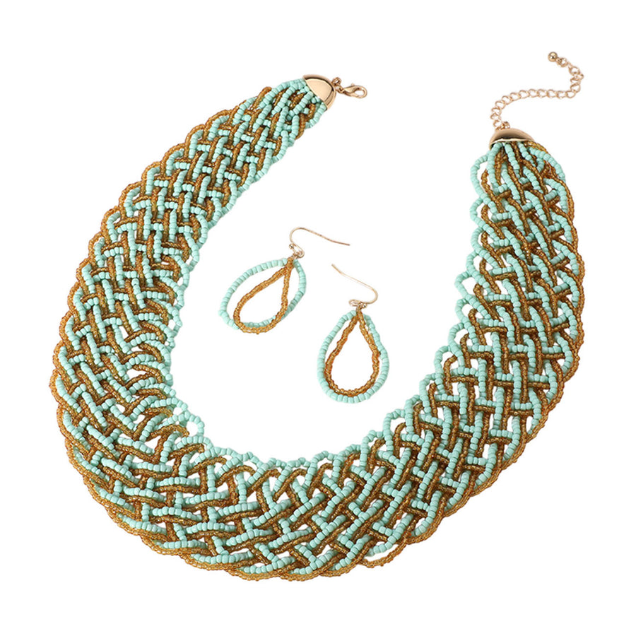 Mint Seed Beads Collar Necklace Set