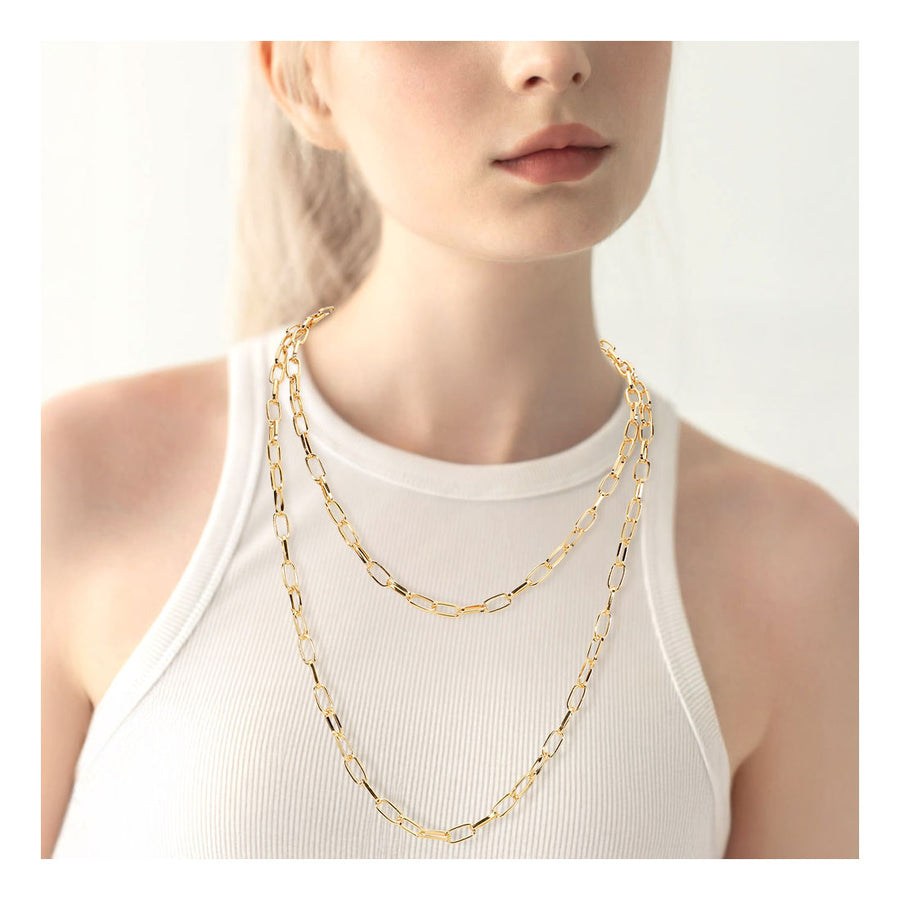 Gold Paperclip Long Chain Necklace