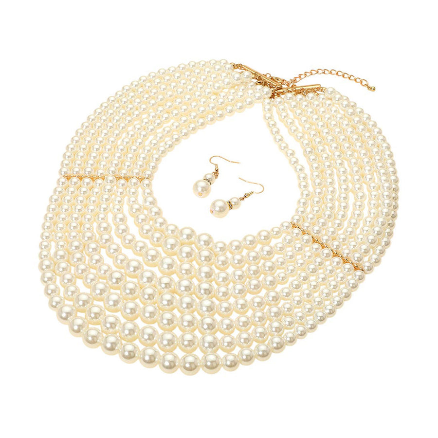 Multi Strand Cream Pearly Statement Necklace: