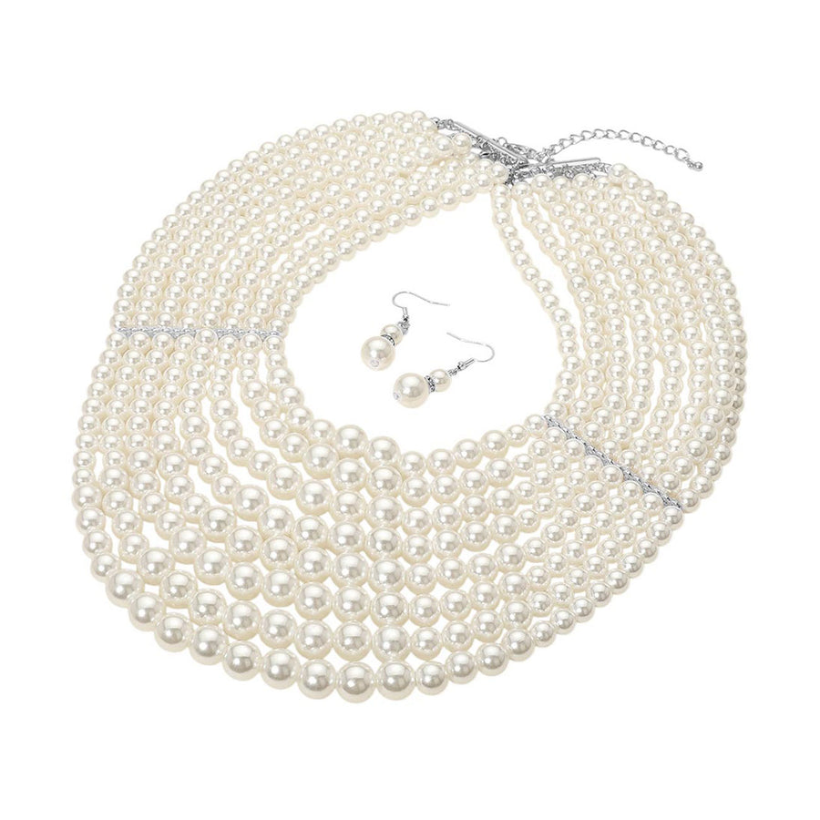 Multi Strand Cream Pearly Statement Necklace: