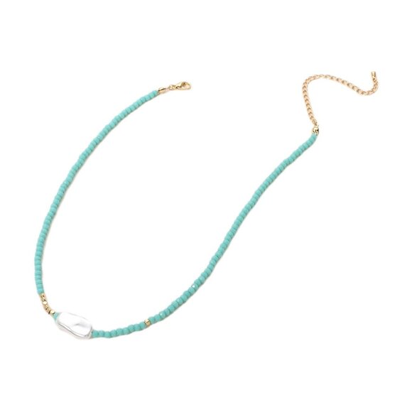 Turquoise Pearl Beaded Choker Necklace