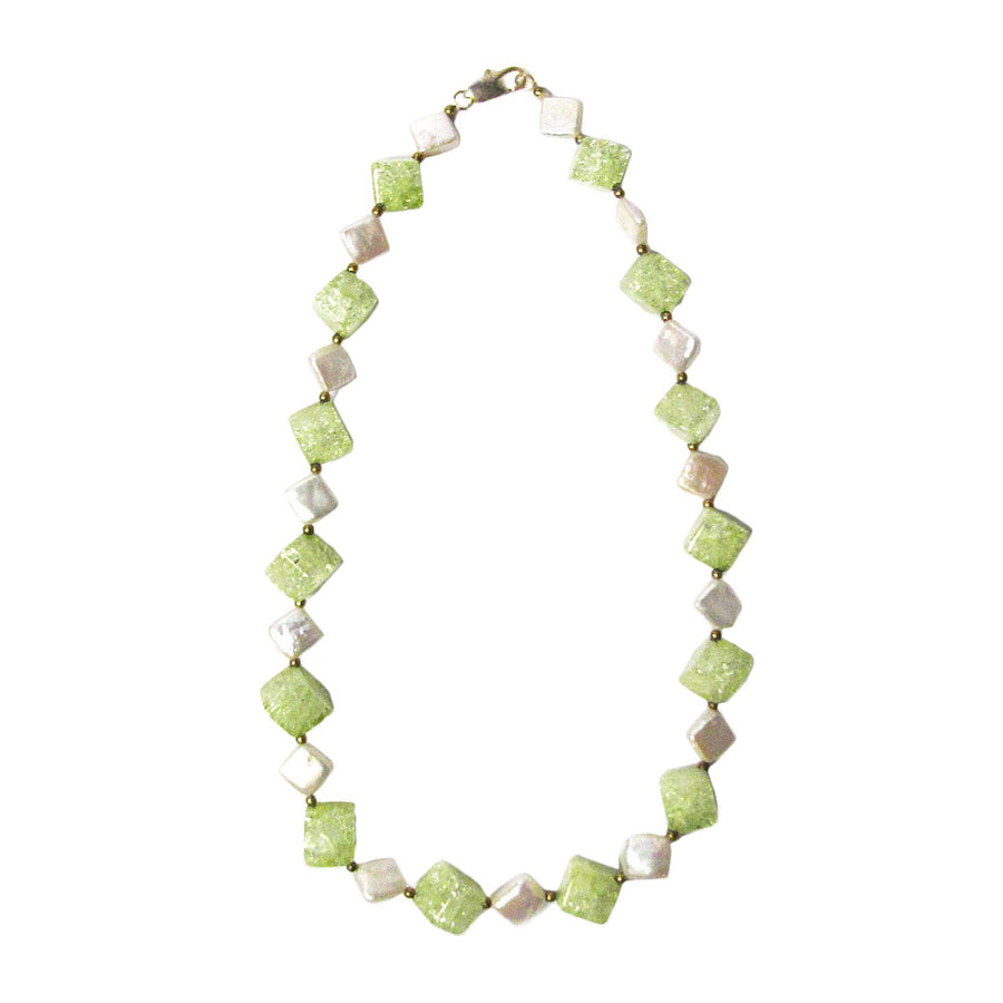 Handcrafted Geometric Fresh Water Pearl Light Green Necklace