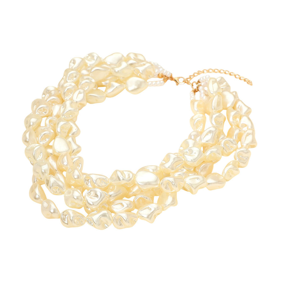 Chunky Multi Layered Beige Pearl Necklace