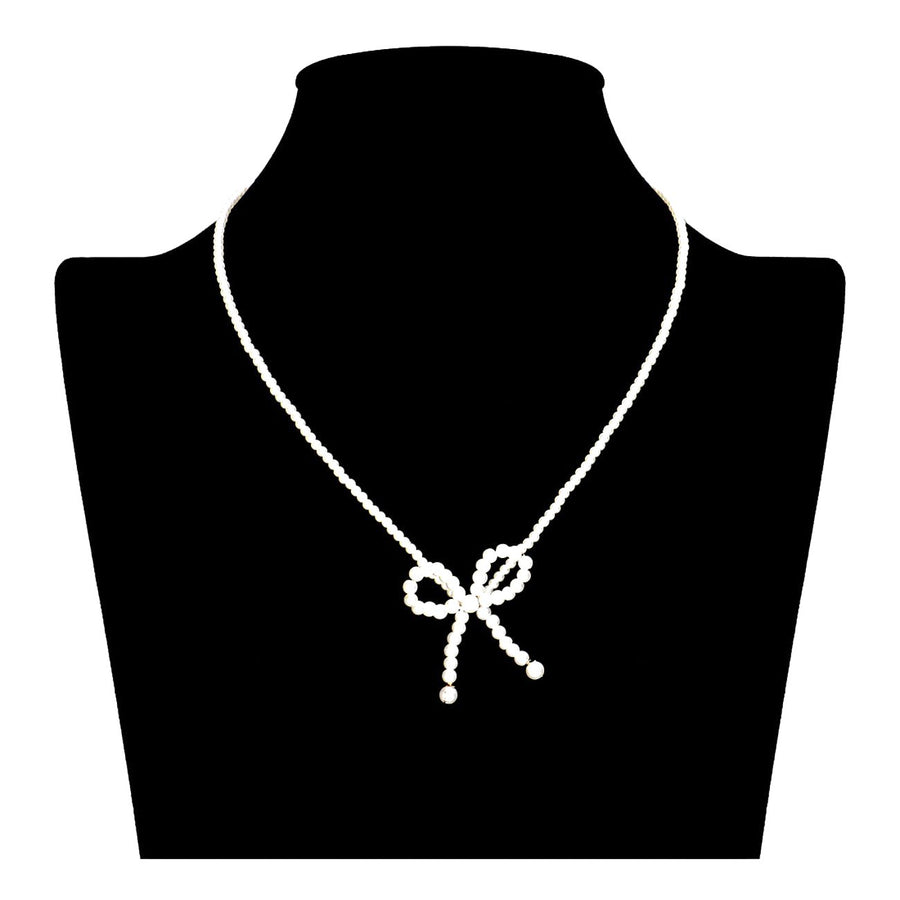 Romantic Pearl Beads Bow Pendant Necklace