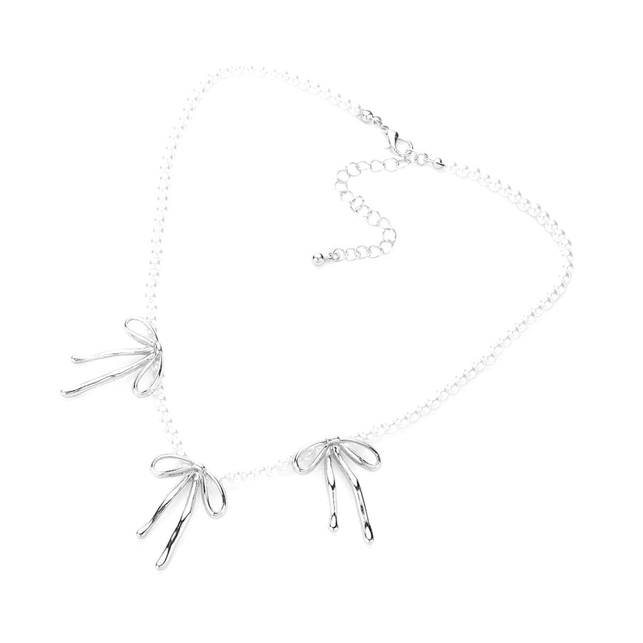 Triple Bow Pendant Pearl Necklace