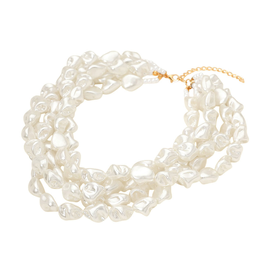 Chunky Multi Layered Beige Pearl Necklace