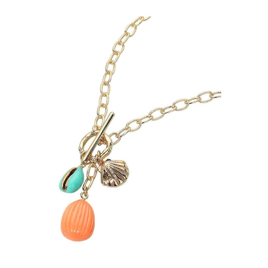 Enamel Turquoise Puka Shell Sea Shell Toggle Pendant Necklace
