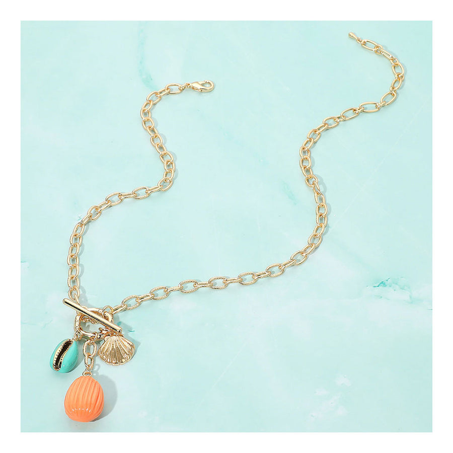 Enamel Turquoise Puka Shell Sea Shell Toggle Pendant Necklace