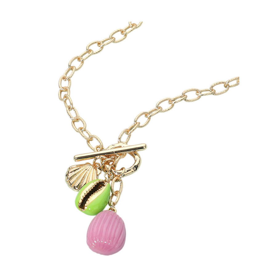 Enamel Turquoise Puka Shell Sea Shell Toggle Pendant Necklace