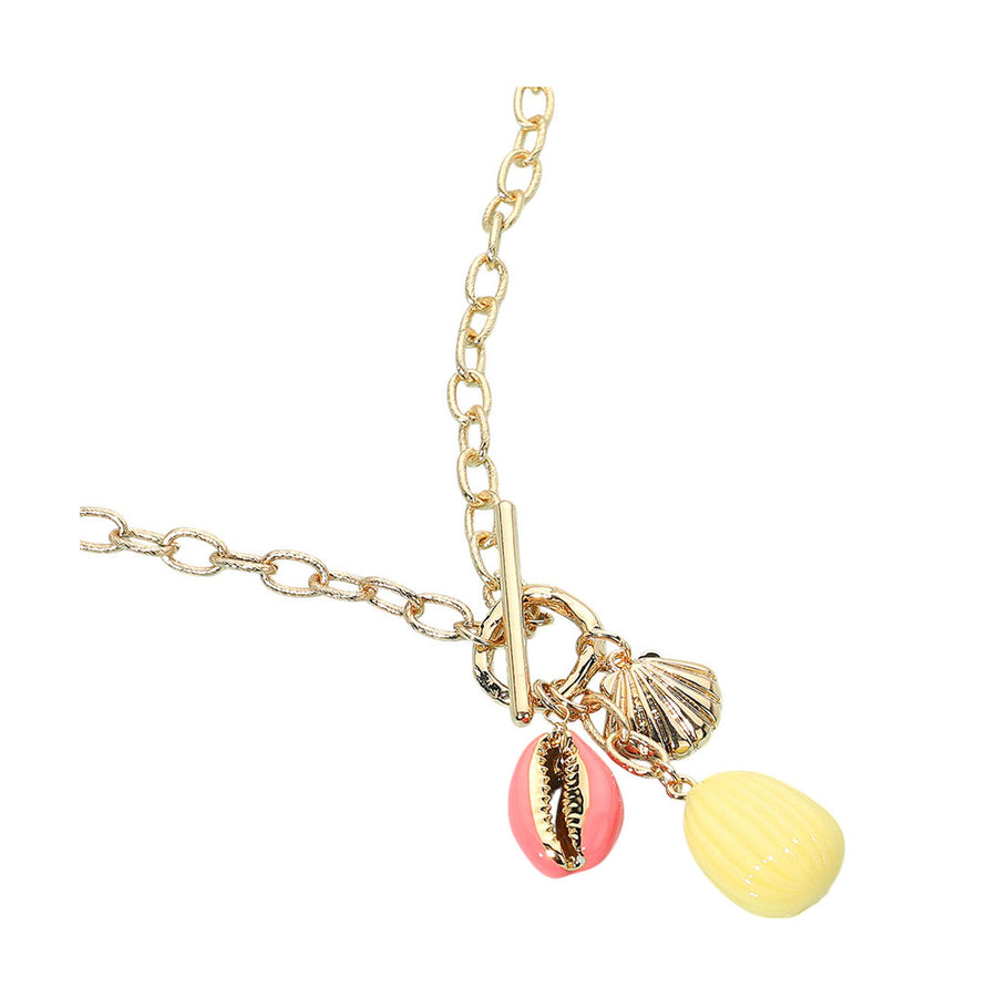 Enamel Turquoise Puka Shell Sea Shell Toggle Pendant Necklace