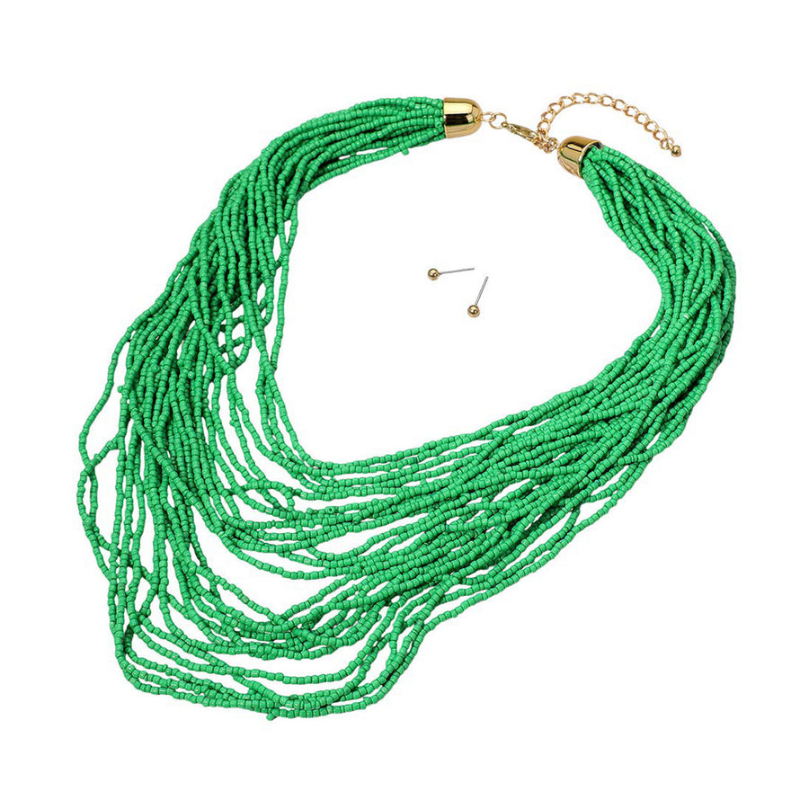 Stunning Turquoise Seed Beaded Multi Layered Strand Necklace