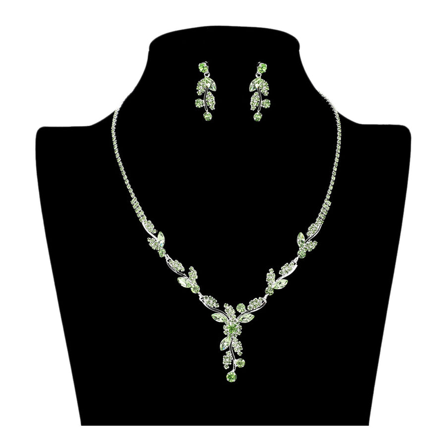 Green Rhinestone Paved Marquise Stone Necklace Set