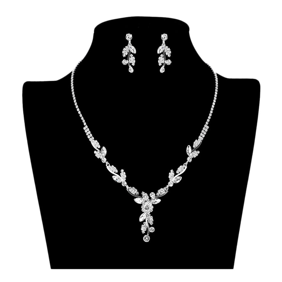 Green Rhinestone Paved Marquise Stone Necklace Set