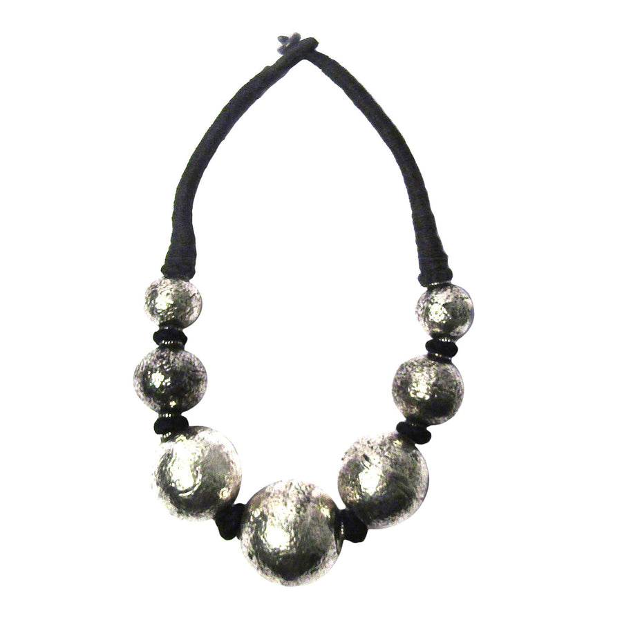 Handcrafted Jumbo Metallic Silver Tone Ball Necklace
