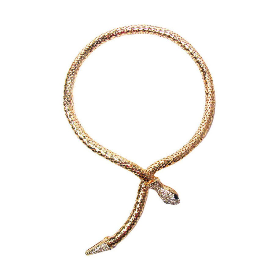Glittering Gold Snake Collar Necklace Earrings Set