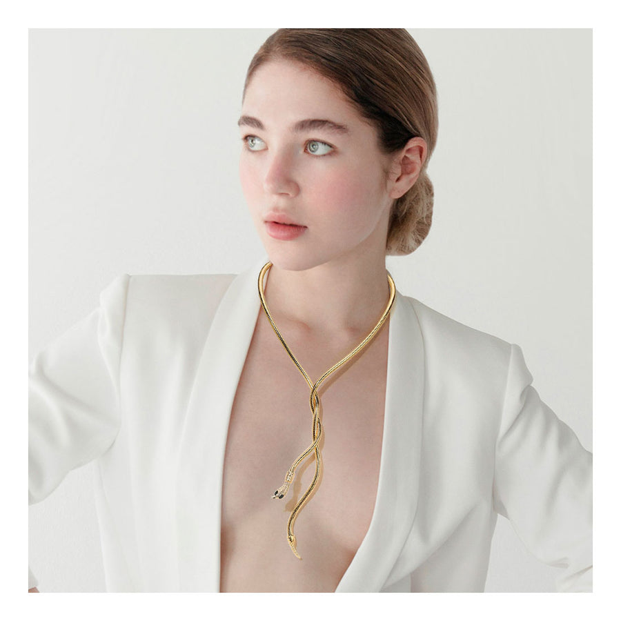 Gold Snake Head Adjustable Statement Necklace