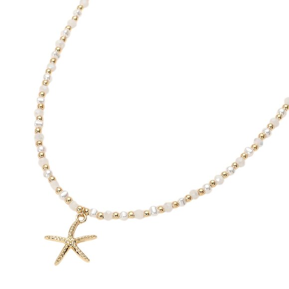 White Faceted Starfish Pendant Choker Necklace