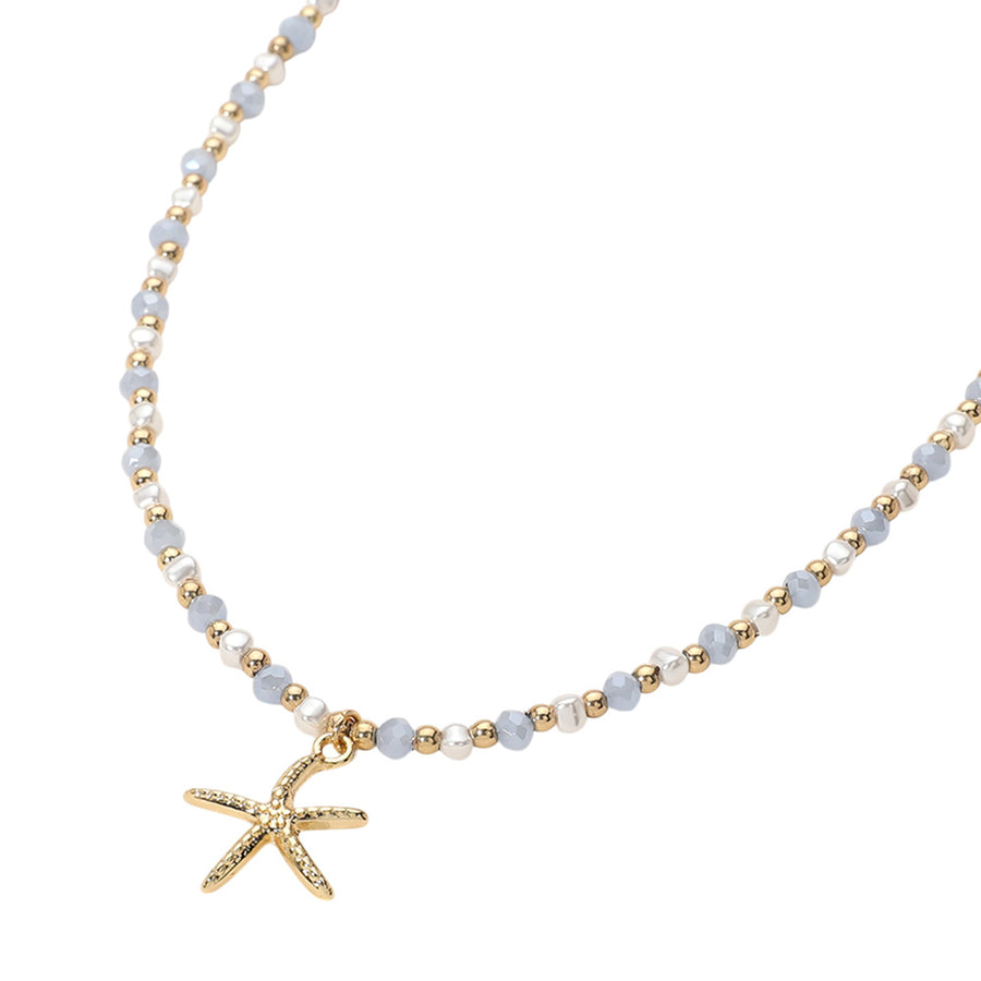 White Faceted Starfish Pendant Choker Necklace