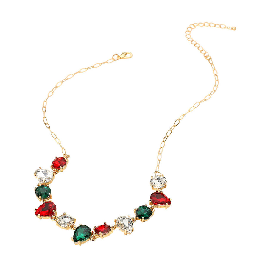Holiday Cushion Teardrop Round Oval Stone Link Evening Necklace