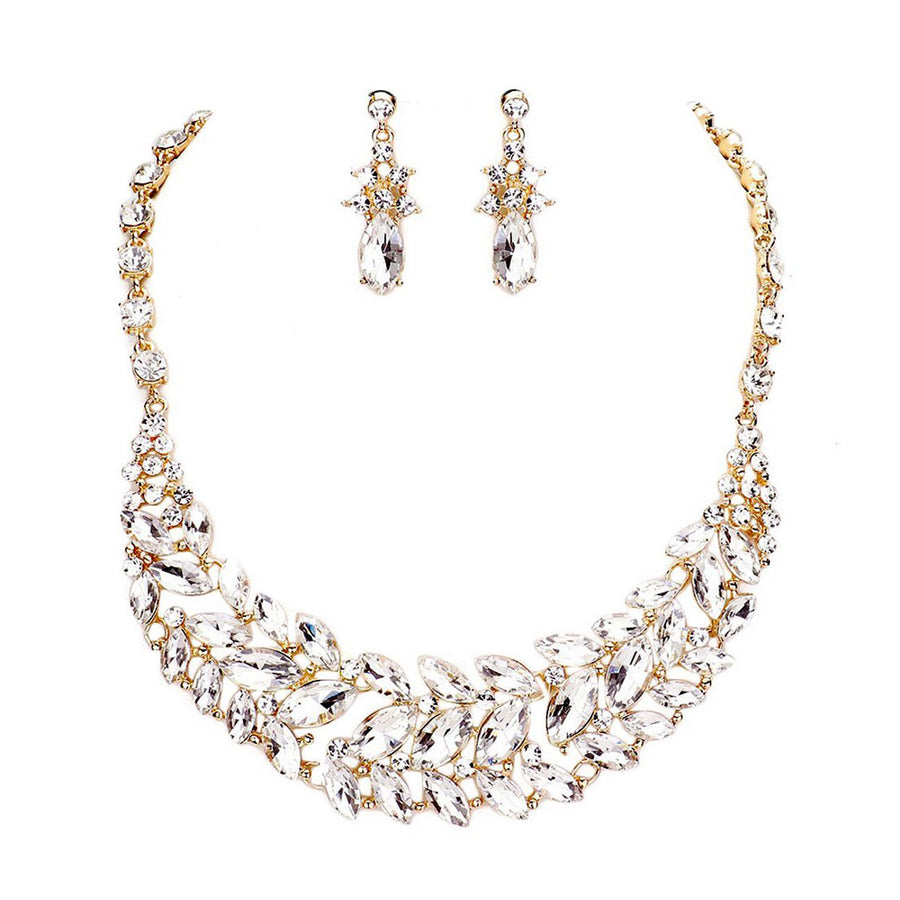 Sparkling Clear Gold Marquise Stone Statement Necklace Set