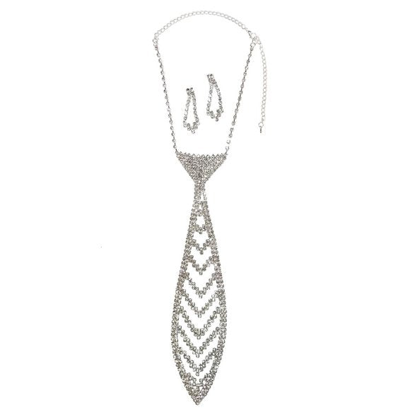 Rhinestone Necktie Necklace Set