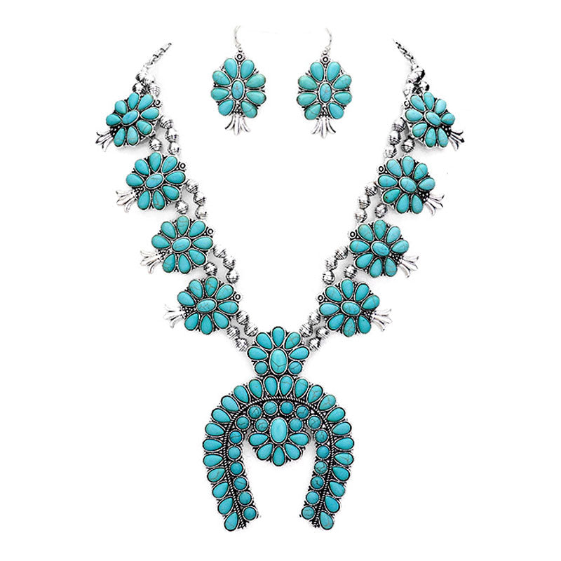 Turquoise Stone Floral Necklace Set