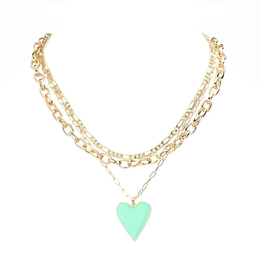 Lovely Coral Heart Pendant Triple Layered Necklace