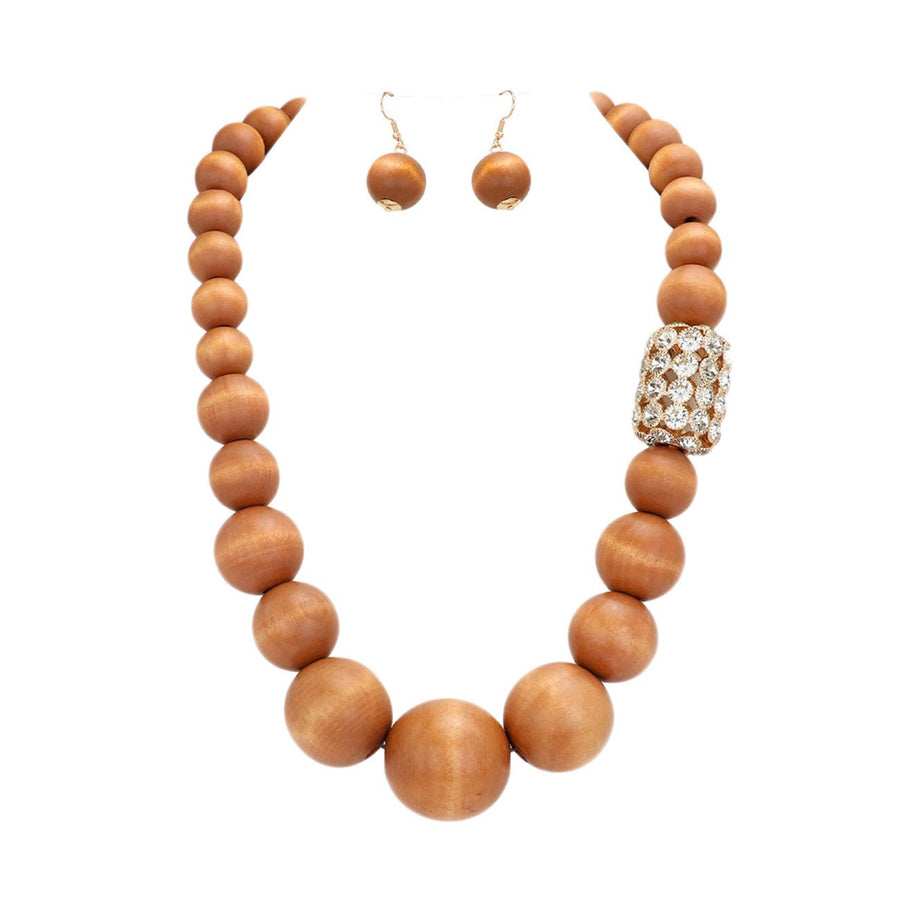 Colorful Oversized Wood Rhinestone Statement Necklace Set