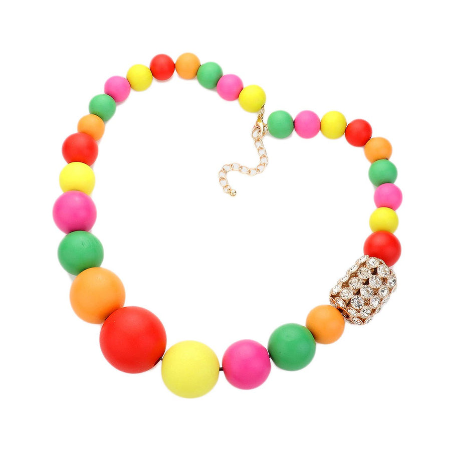 Colorful Oversized Wood Rhinestone Statement Necklace Set