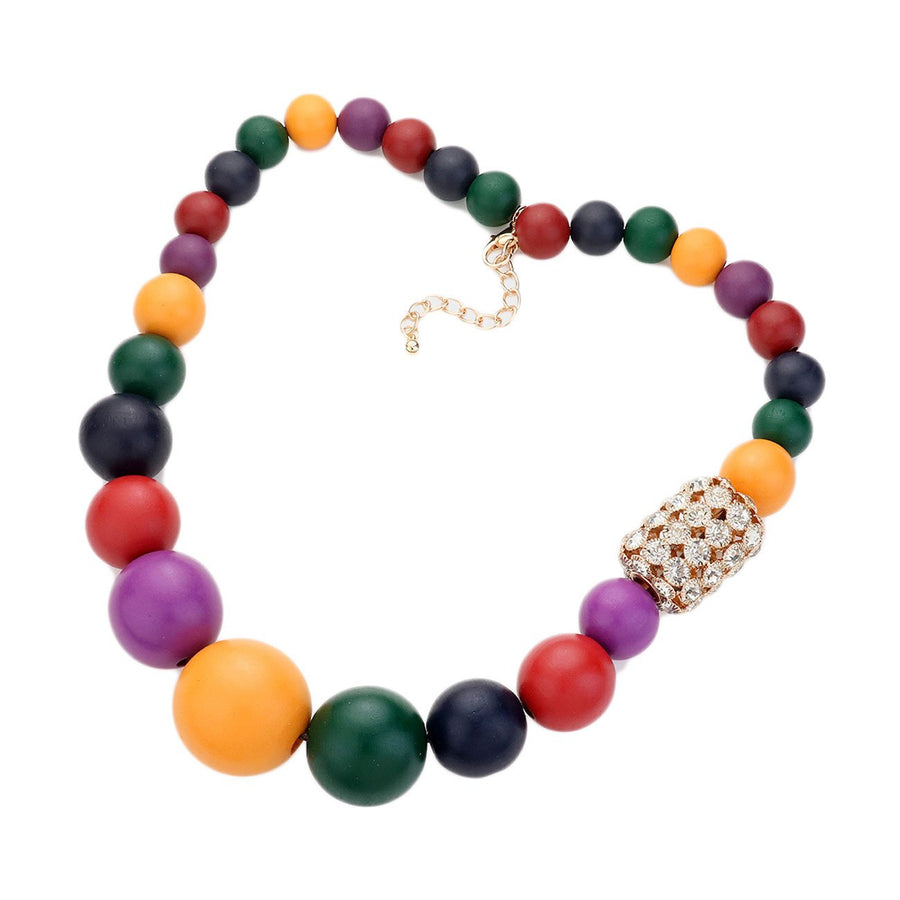 Colorful Oversized Wood Rhinestone Statement Necklace Set