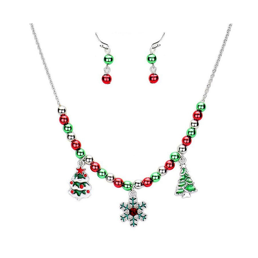 Snowflake Christmas Tree Charm Necklace