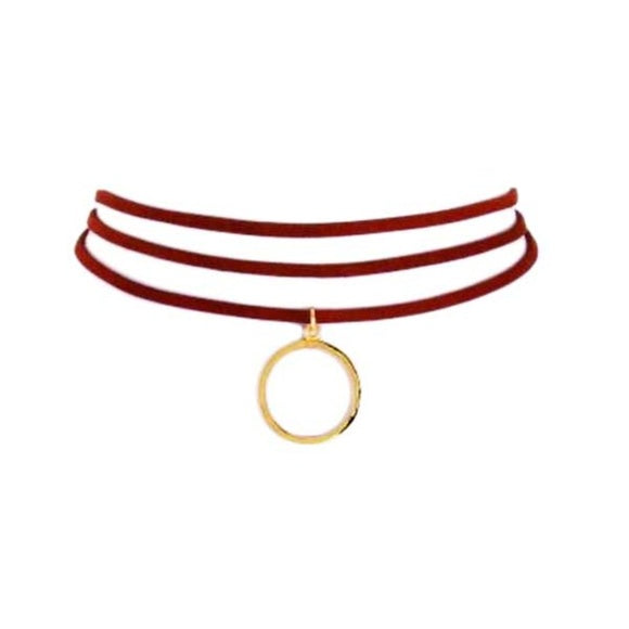 Burgundy Ring Drop Choker Necklace