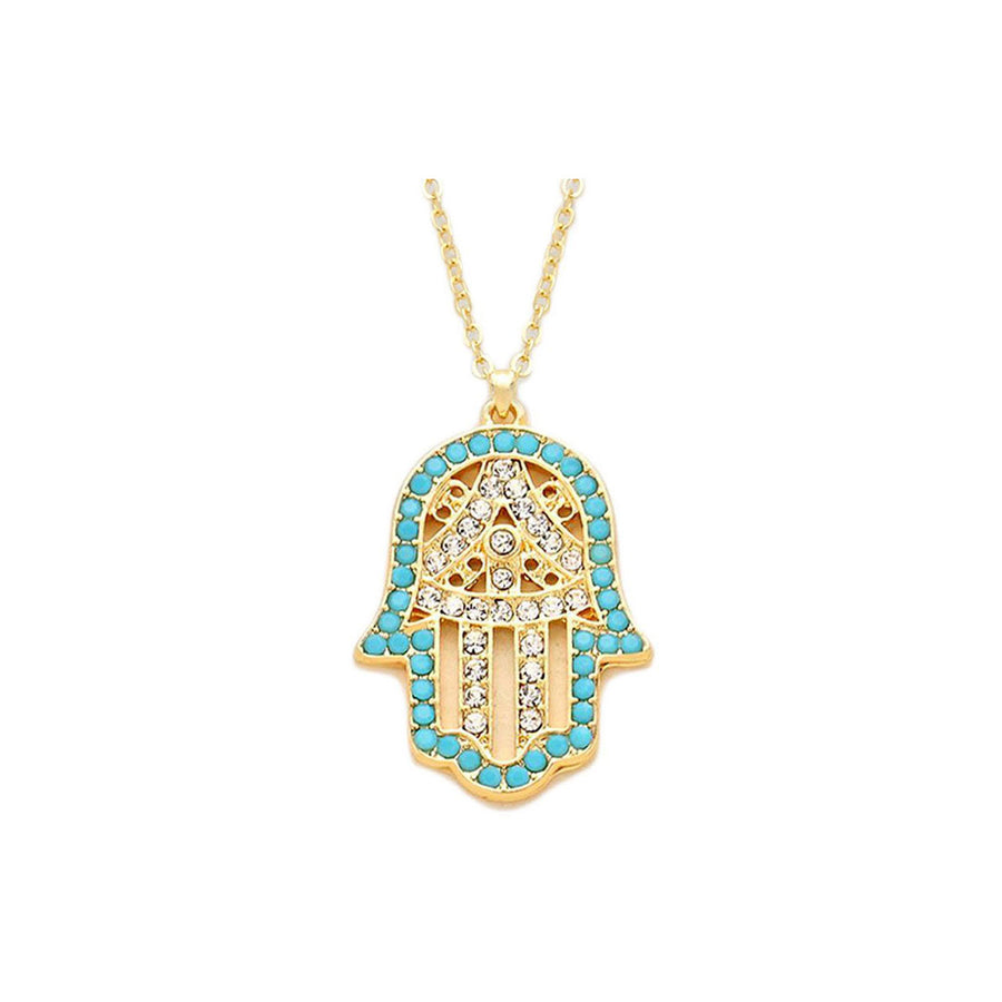 Turquoise Blue Hamsa Hand Of Fatima Pendant Necklace
