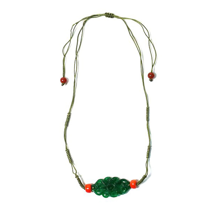 Gorgeous Floral Jade Silk Cord Necklace