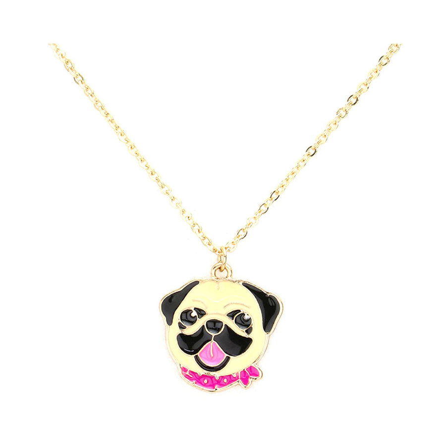 Multi Color Enamel Pug Dog Pendant Necklace