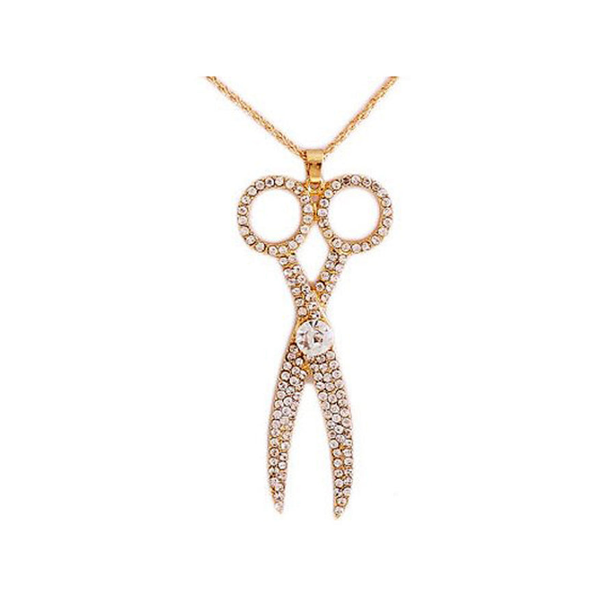 Sparkling Multi Color Rhinestone Scissor Pendant Necklace