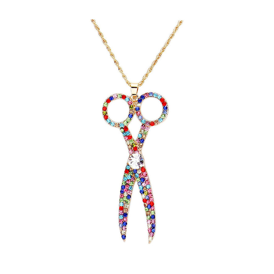 Sparkling Multi Color Rhinestone Scissor Pendant Necklace