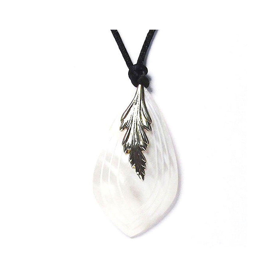 Jumbo Stunning Silver Tone Shell Leafy Filigree Pendant