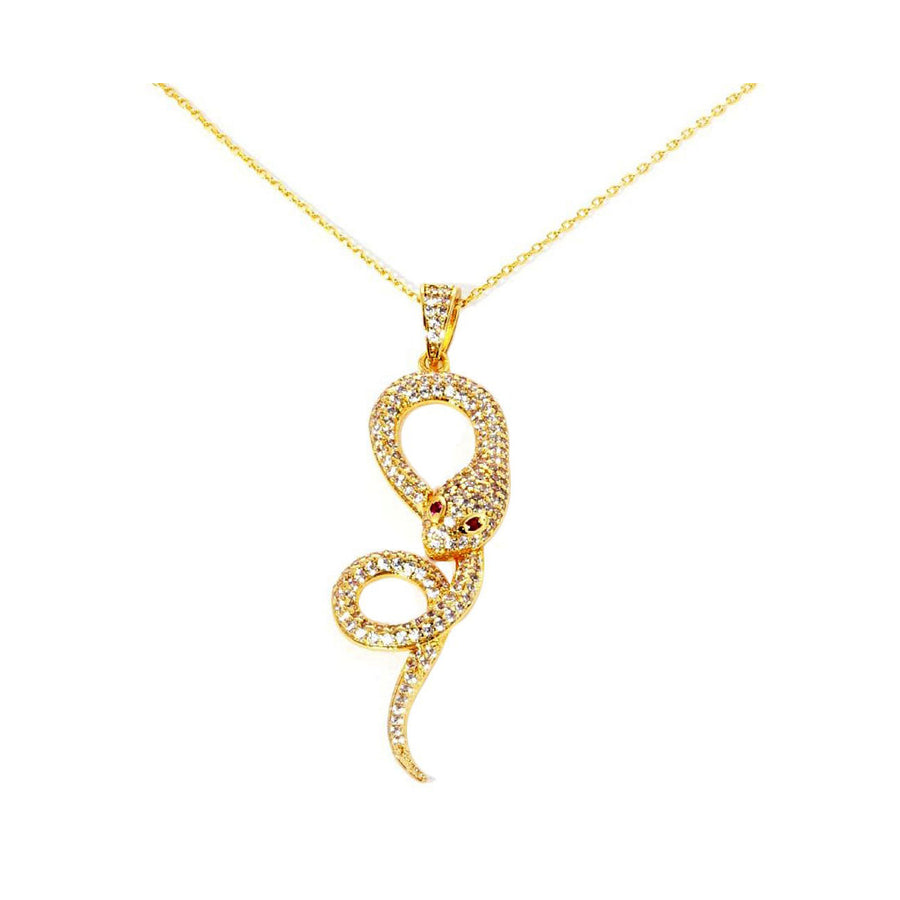 Glittering Gold Dipped CZ Snake Pendant Necklace