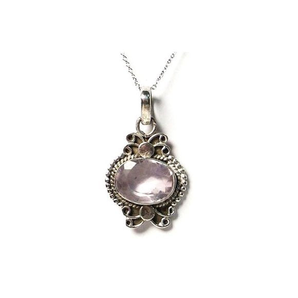Oval Amethyst Ribbon Sterling Silver Pendant Necklace