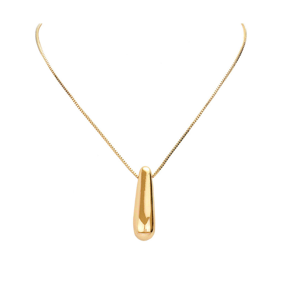 Gold Metal Teardrop Pendant Necklace
