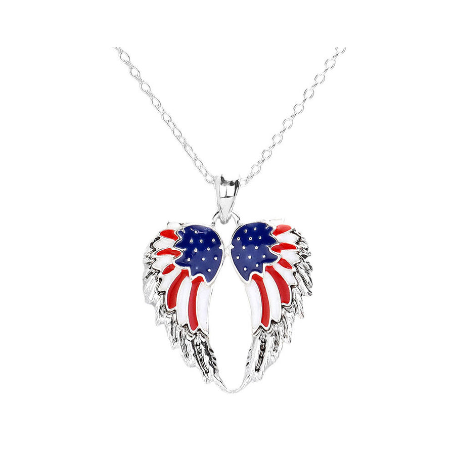 American USA Flag Double Wing Pendant Necklace