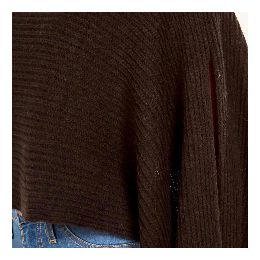 Tan Mock Neck Ribbed Knit Asymmetrical Cape Poncho