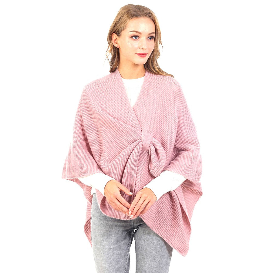 Gorgeous Pink Knit Pull Through Cape Poncho